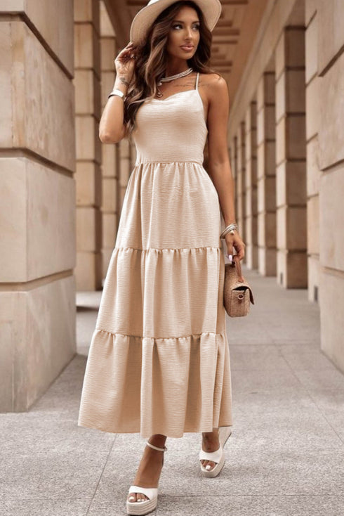 Crossover Backless Bodice Tiered Maxi Dress